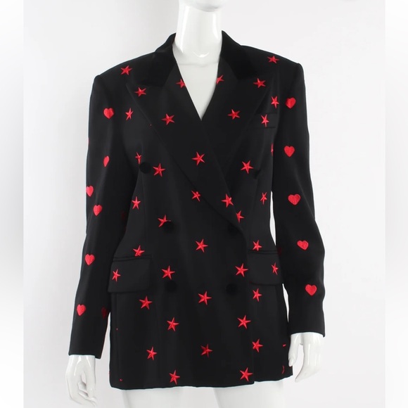 Escada Vintage Love Heart, Star & Bowtie Embroidered Women’s Black Blazer, 80s - Picture 2 of 16